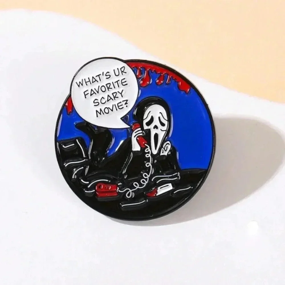 Blue red black white Halloween Ghostface favorite scary movie enamel pin…